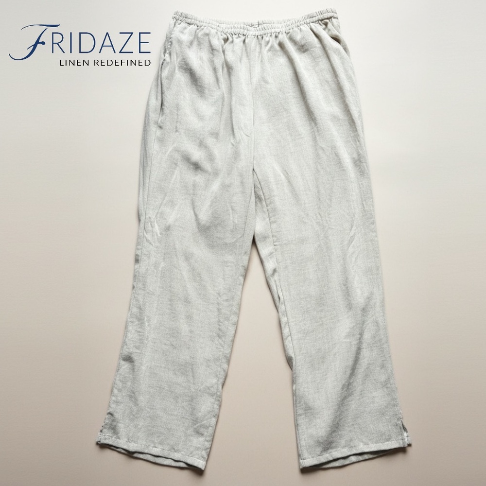 Fridaze Linen Pants Redefined Linen Beige Elastic Waist Women’s Wide Leg | Sz 0X